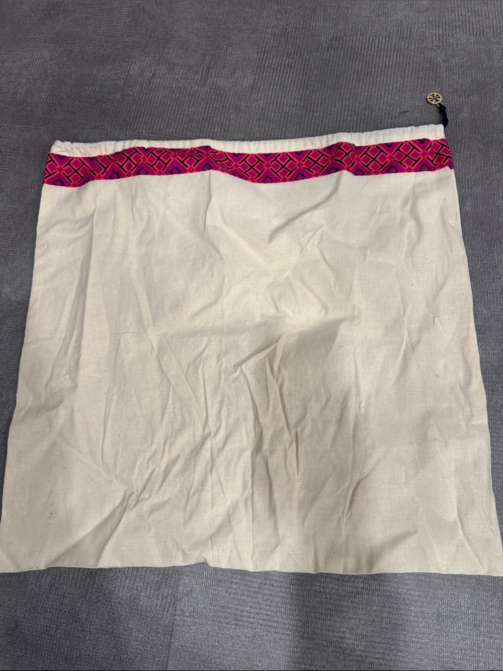 Tory Burch Canvas Drawstring Dust Bag with Pink Trim